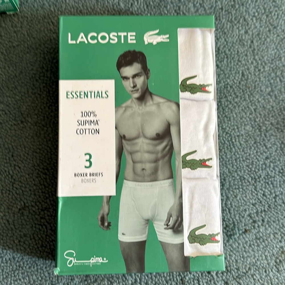 Lacoste essentials supima cotton boxer briefs size men’s medium 3 pack new white